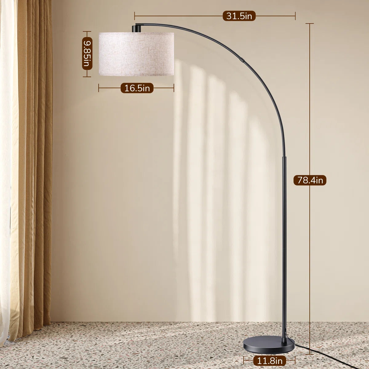 Adjustable Arched Floor Lamp with Linen Drum Shade for Ambient Lighting