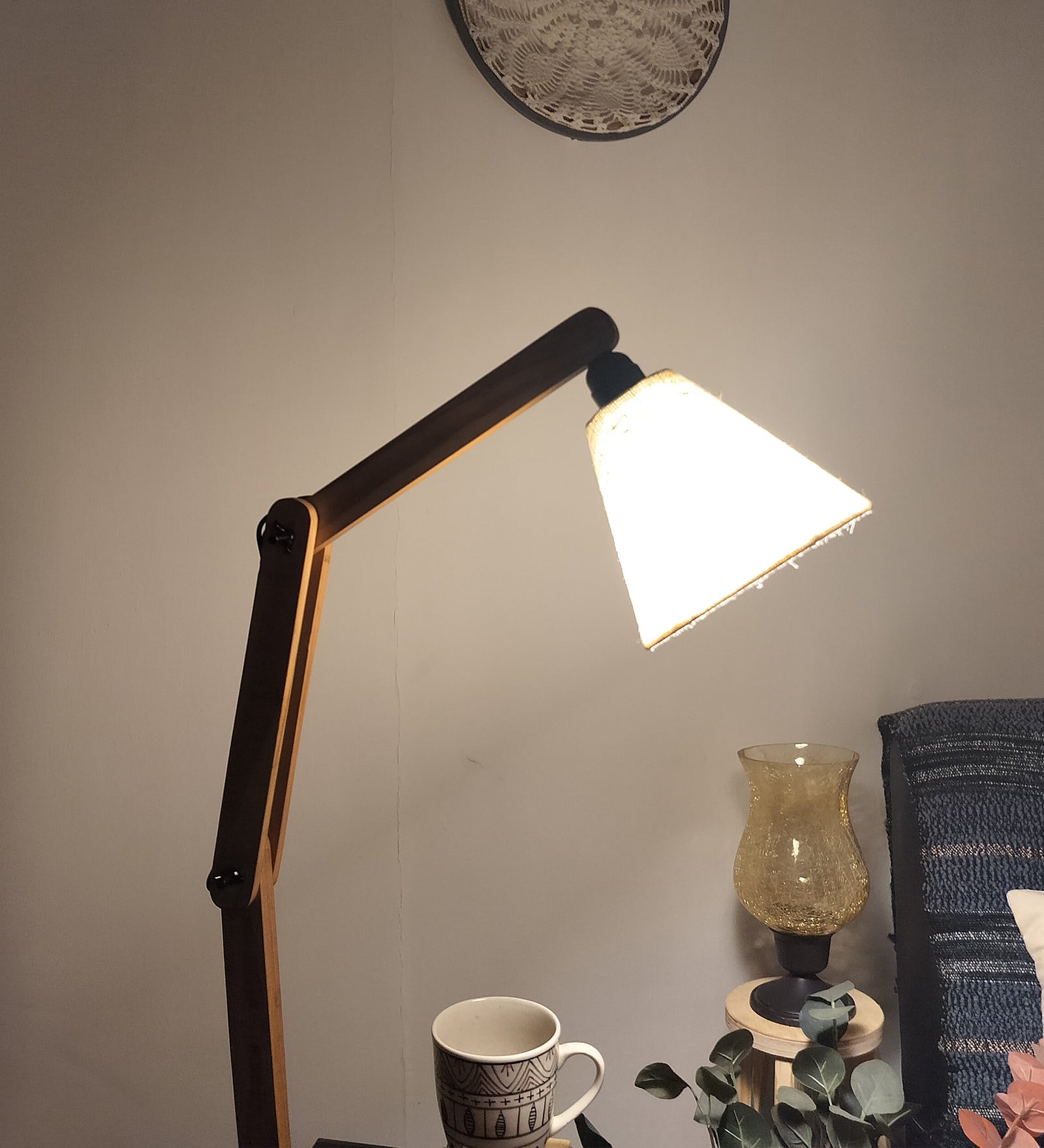 Patrice Wooden Floor Lamp with Brown Base and Jute Fabric Lampshade (BULB NOT INCLUDED)