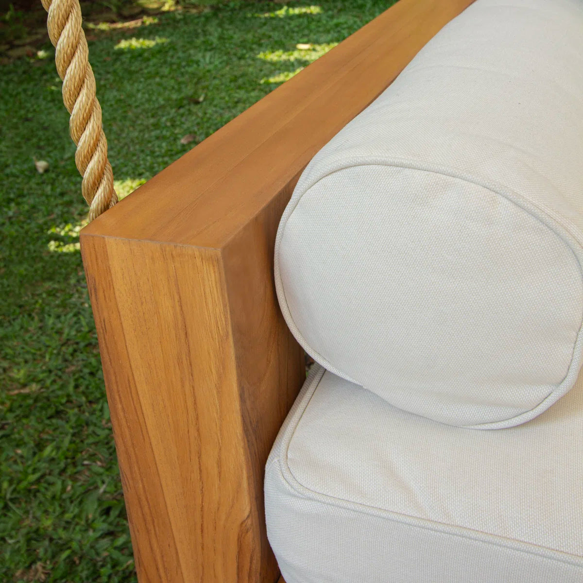 Ouch Cart Teak Wood Porch Swing Bed with Cushions – Farmhouse Outdoor Hanging Patio Swing, 3-Seater