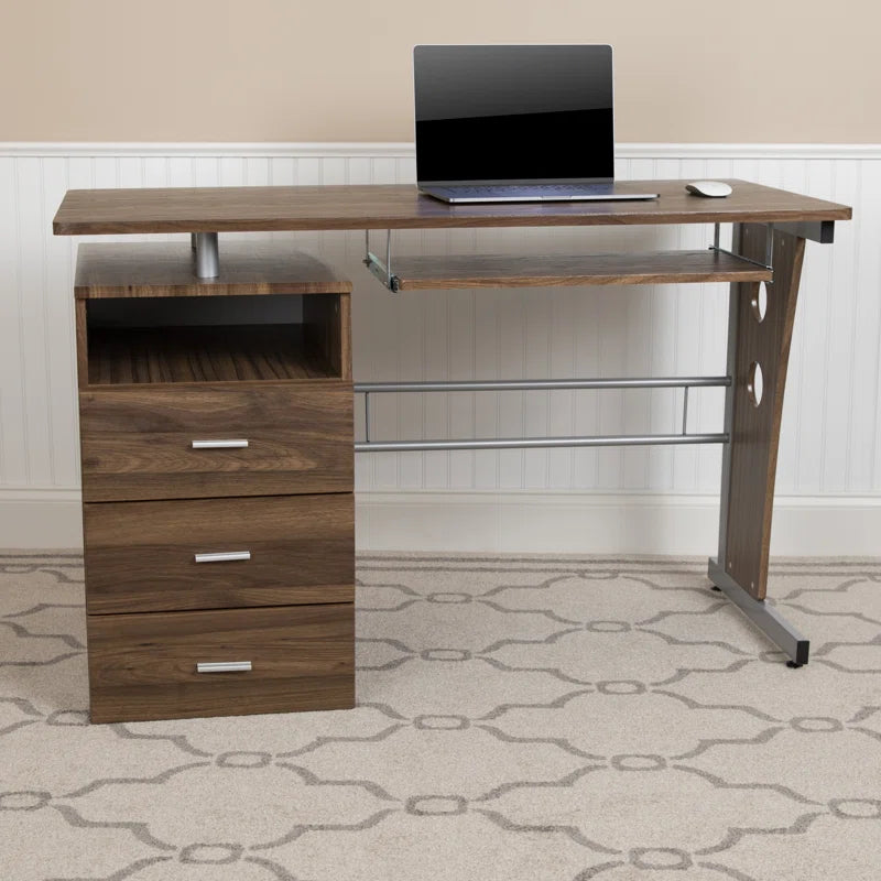 Computer Desk with Three Drawer Single Pedestal and Pull-Out Keyboard Tray