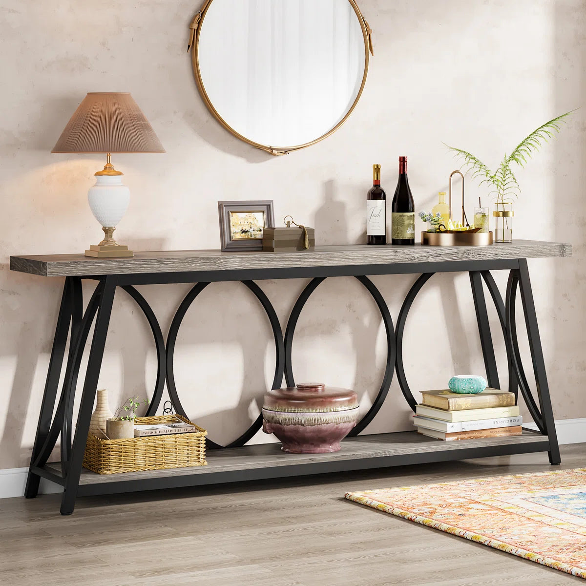 Rustic Industrial Console Table with Arched Frame