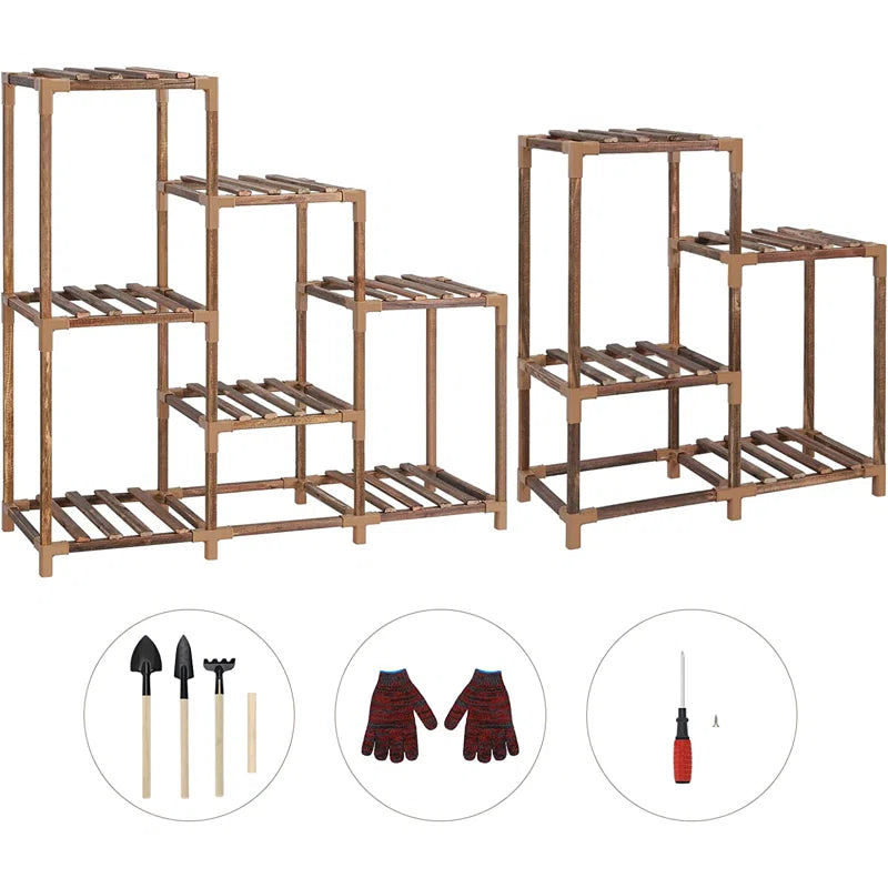 11-Shelf Eucalyptus Wood Multi-Tiered Plant Stand
