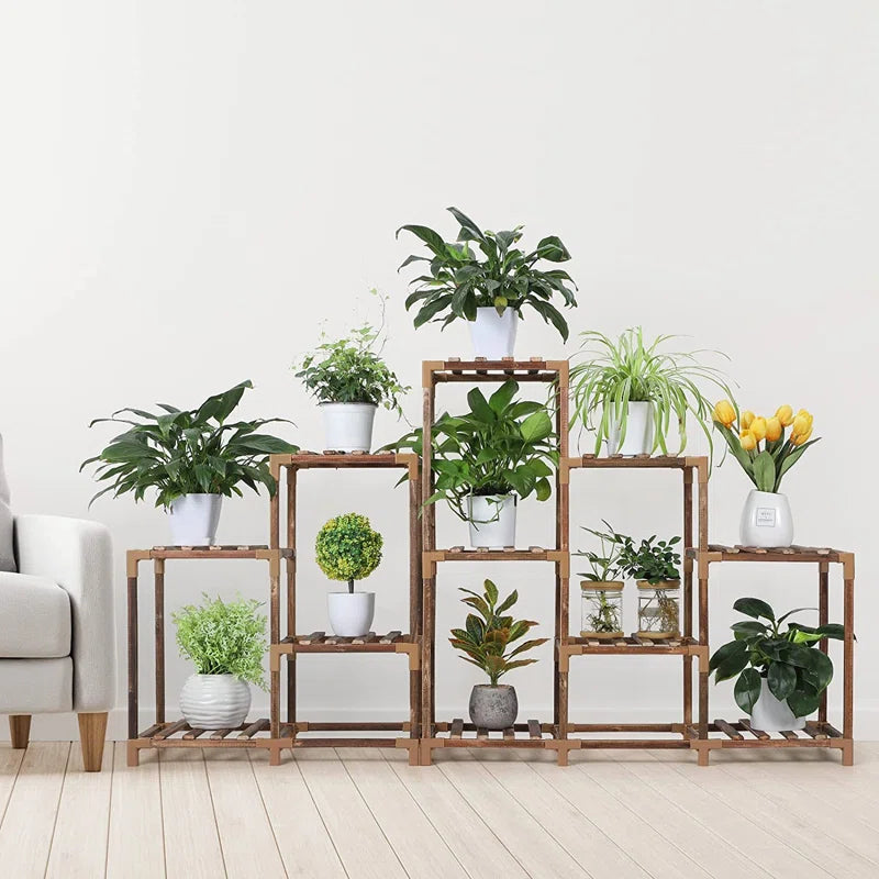 11-Shelf Eucalyptus Wood Multi-Tiered Plant Stand
