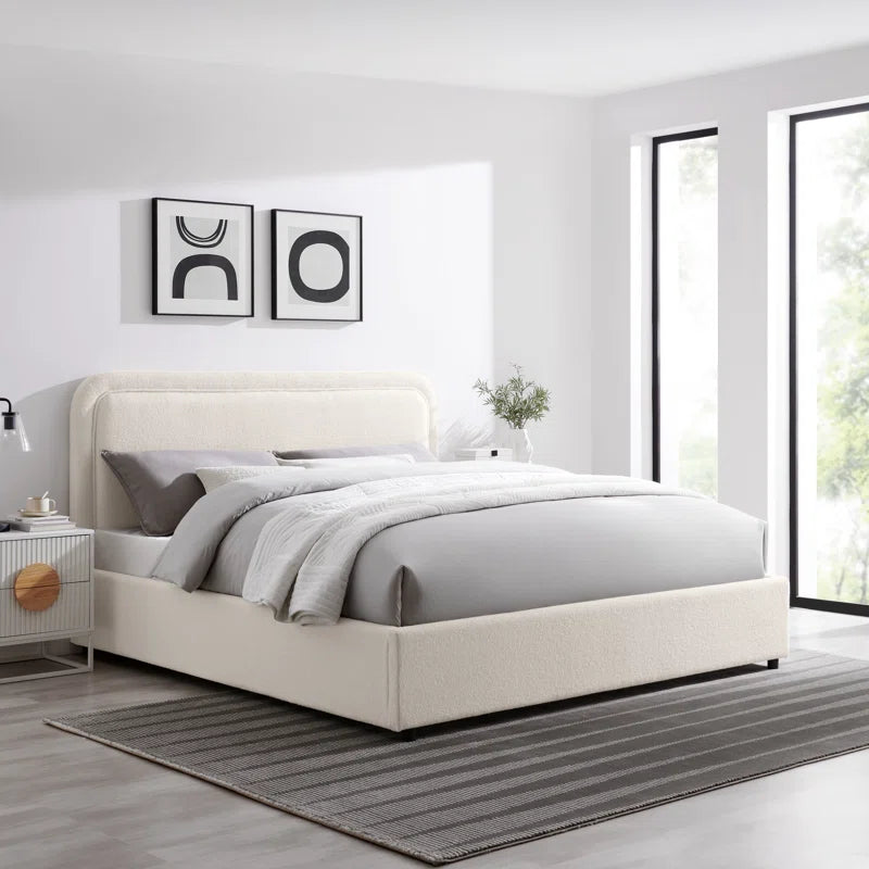 Plush Sherpa Upholstered Low-Profile Platform Bed