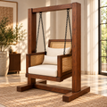 Premium Solid Wood Swing Chair with Cane Back & Cream Cushions