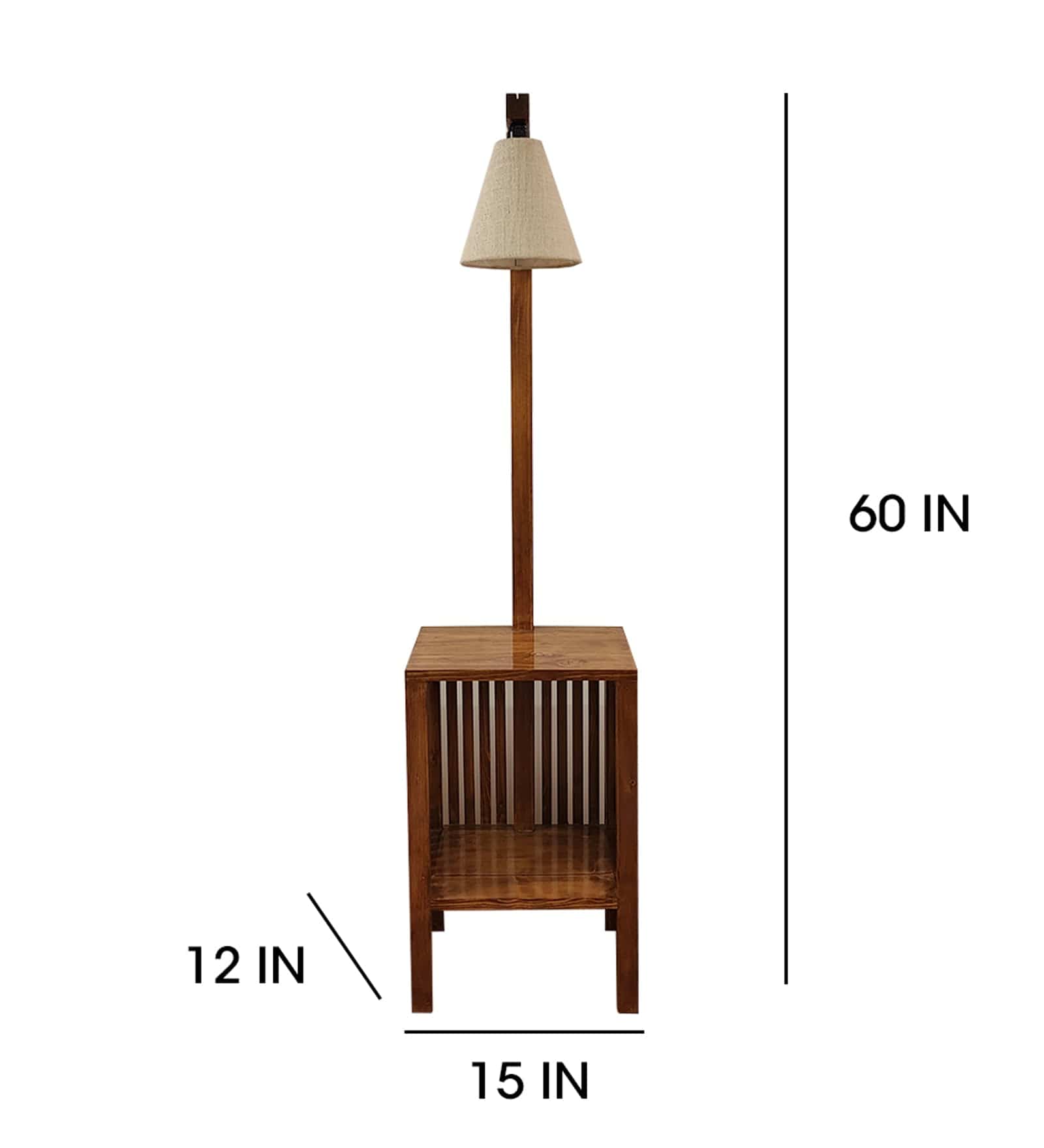 Prominence Wood and Metal Floor Lamp with White Fabric Lampshade (BULB NOT INCLUDED)