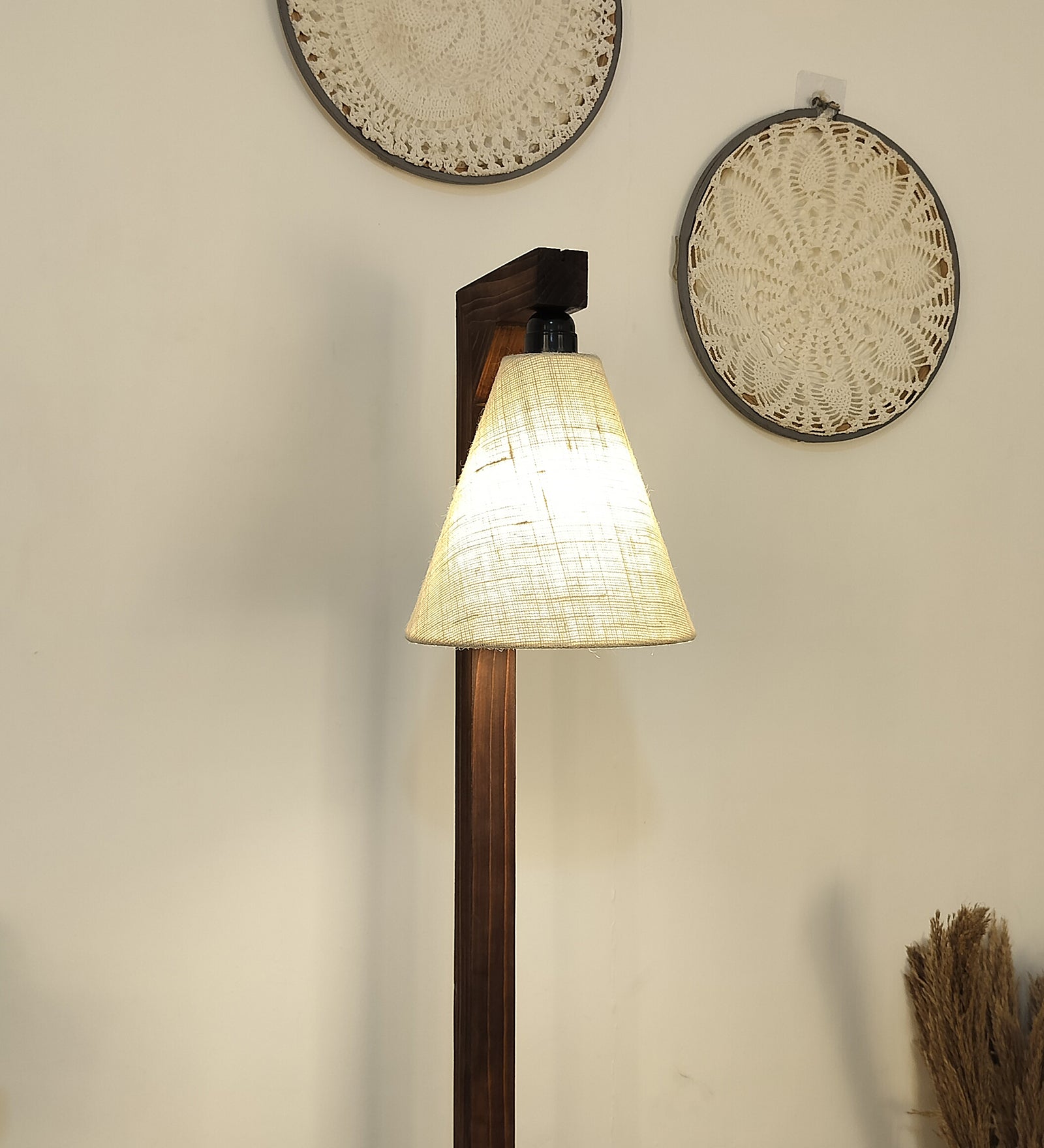 Prominence Wood and Metal Floor Lamp with White Fabric Lampshade (BULB NOT INCLUDED)