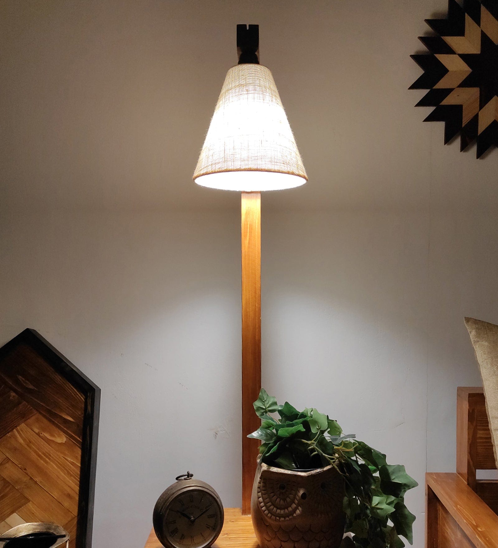 Prominence Wood and Metal Floor Lamp with White Fabric Lampshade (BULB NOT INCLUDED)