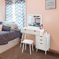 Makeup Vanity Desk with Mirror and, Dimmable Vanity Table for Girls Bedroom, Modern Makeup Vanity with 5 Drawers, White Vanity with Large Storage