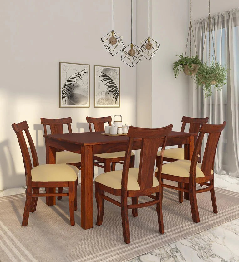 Sheesham Wood 6 Seater Dining Set In Honey Oak Finish