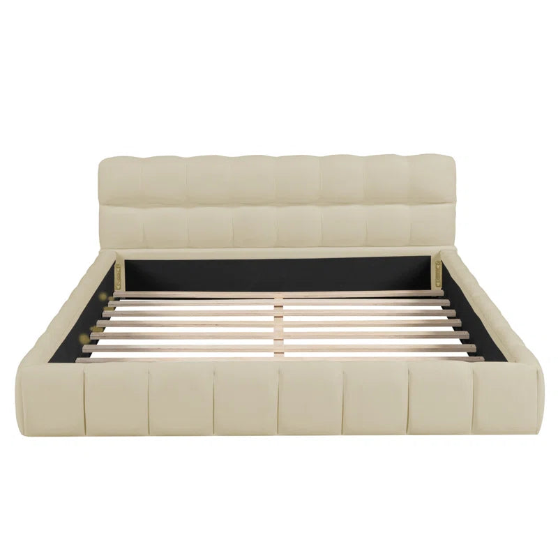 Queen Size Upholstered Platform Bed With Thick Fabric, Grounded Bed With Solid Frame