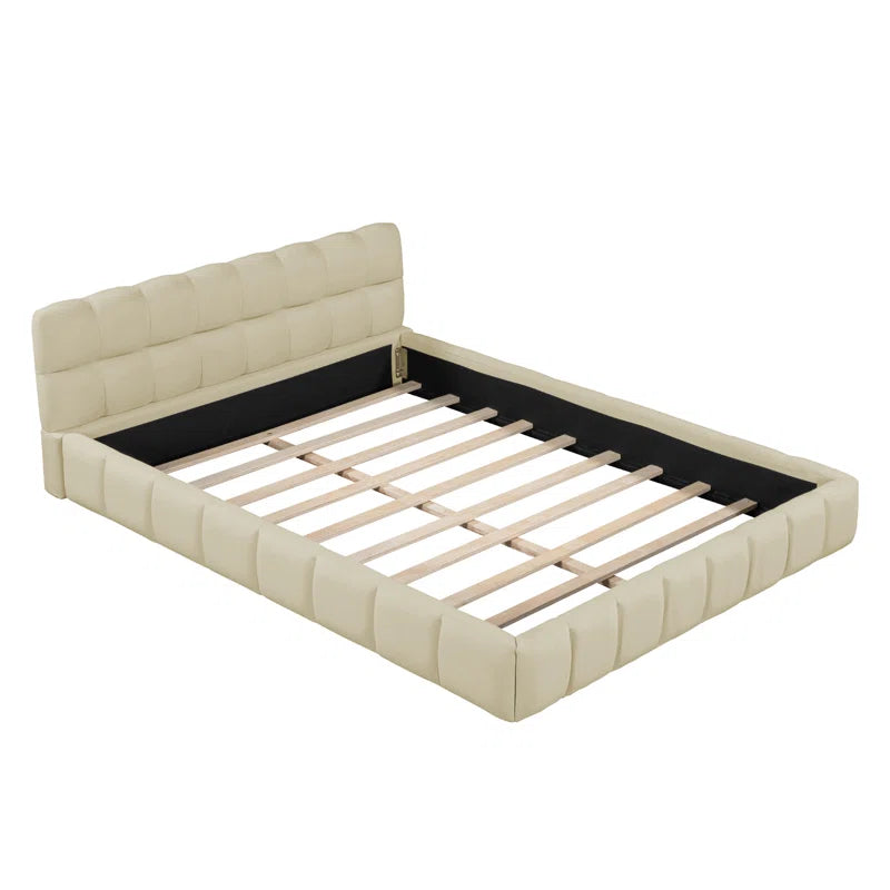 Queen Size Upholstered Platform Bed With Thick Fabric, Grounded Bed With Solid Frame
