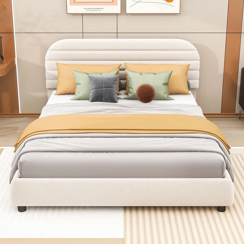 Queen Velvet Upholstered Platform Bed Frame
