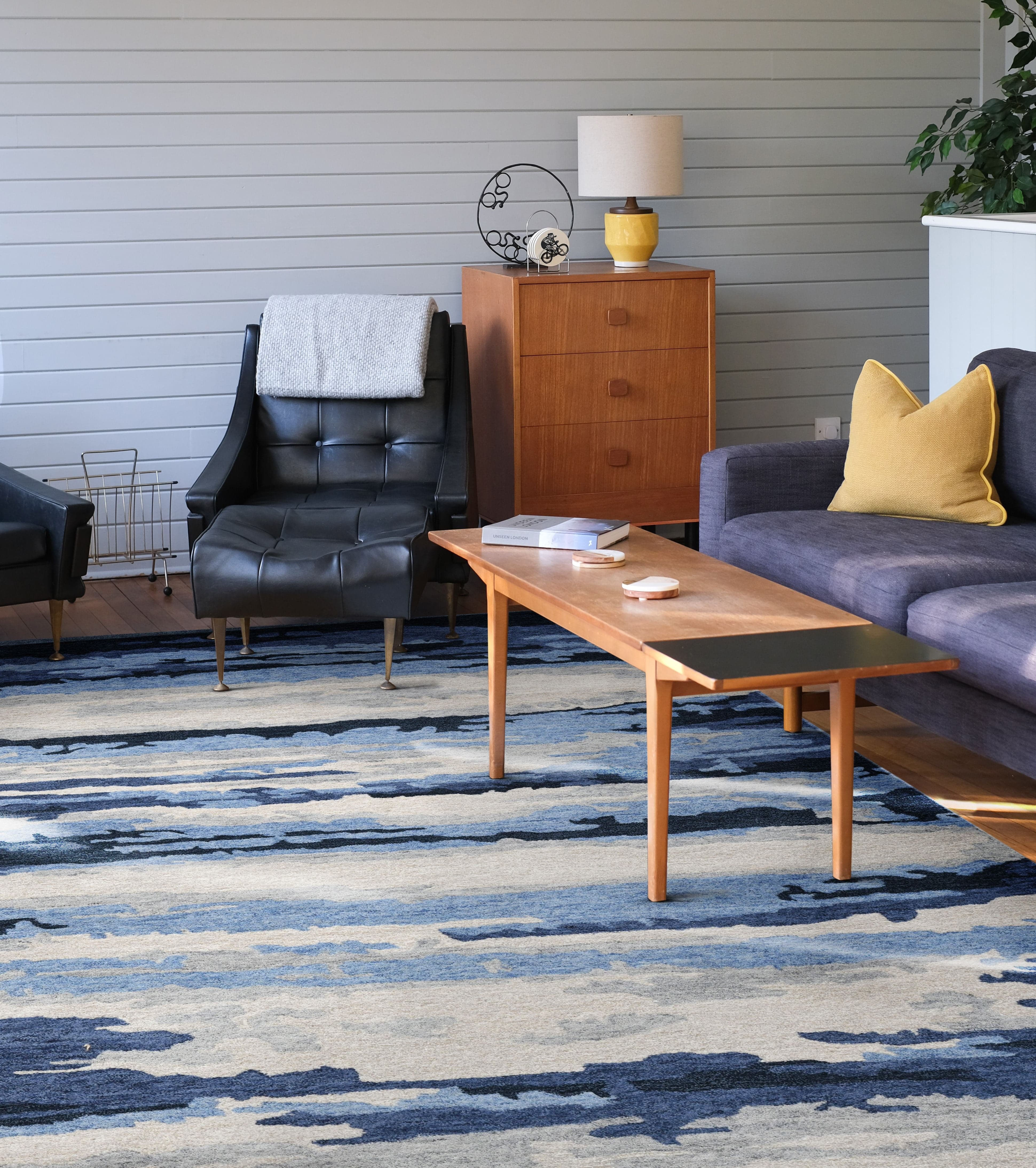 Navy Wool & Viscose Abstract 8X10 Feet  Hand-Tufted Carpet - Rug