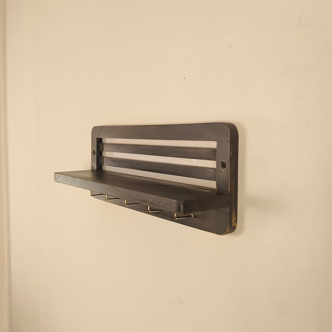 REGUS Wooden Wall Shelf Organiser with Key Holders