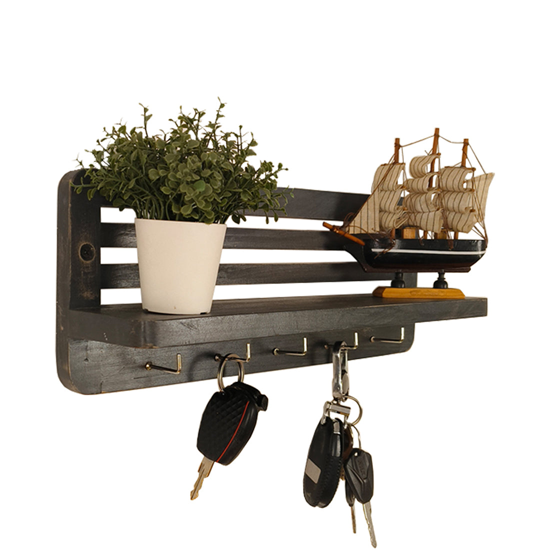 REGUS Wooden Wall Shelf Organiser with Key Holders- OUCH CART | Wall hanging