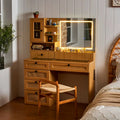 Wooden Rattan Makeup Vanity, 6 Drawers & Charging Port