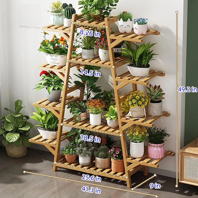 Multi-Tier Bamboo Plant Shelf Stand | 12 Tiers for Indoor & Outdoor Display