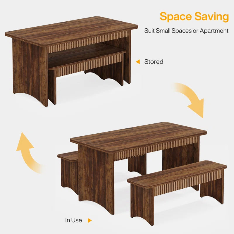 Dining Table Set for 4-6 Person, 3 Piece Kitchen Table Set