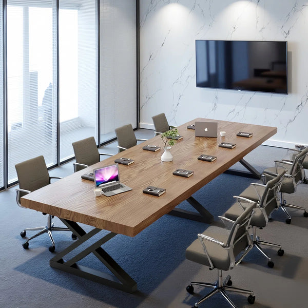 Rectangular solid wood conference table, administrative discussion ...