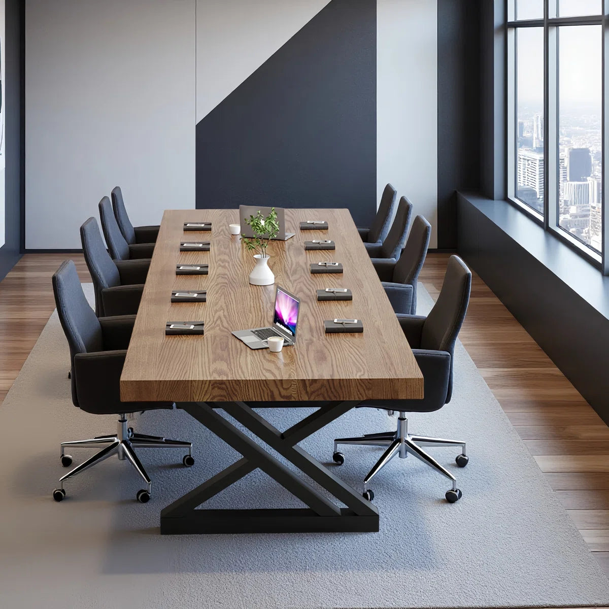 Rectangular solid wood conference table, administrative discussion table - OUCH CART