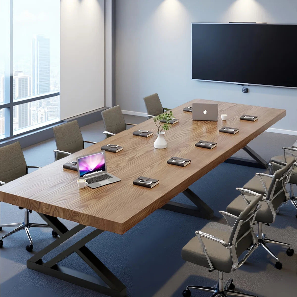 Rectangular solid wood conference table, administrative discussion table