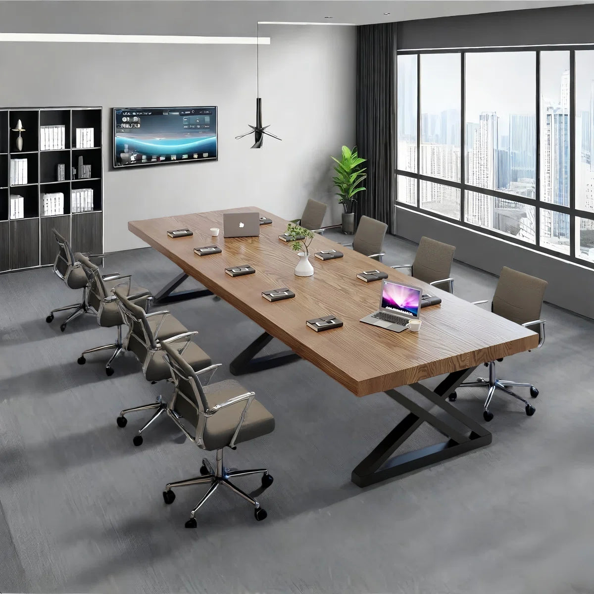 Rectangular solid wood conference table, administrative discussion table