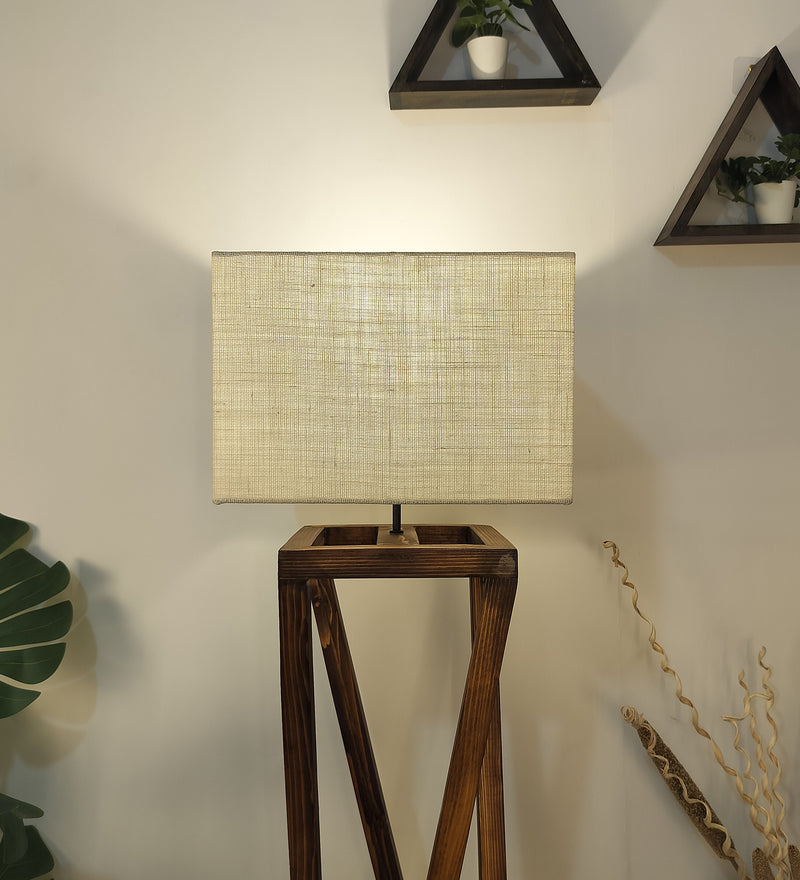 Remy Wooden Floor Lamp with Brown Base and Beige Fabric Lampshade (BULB NOT INCLUDED) - Image 2