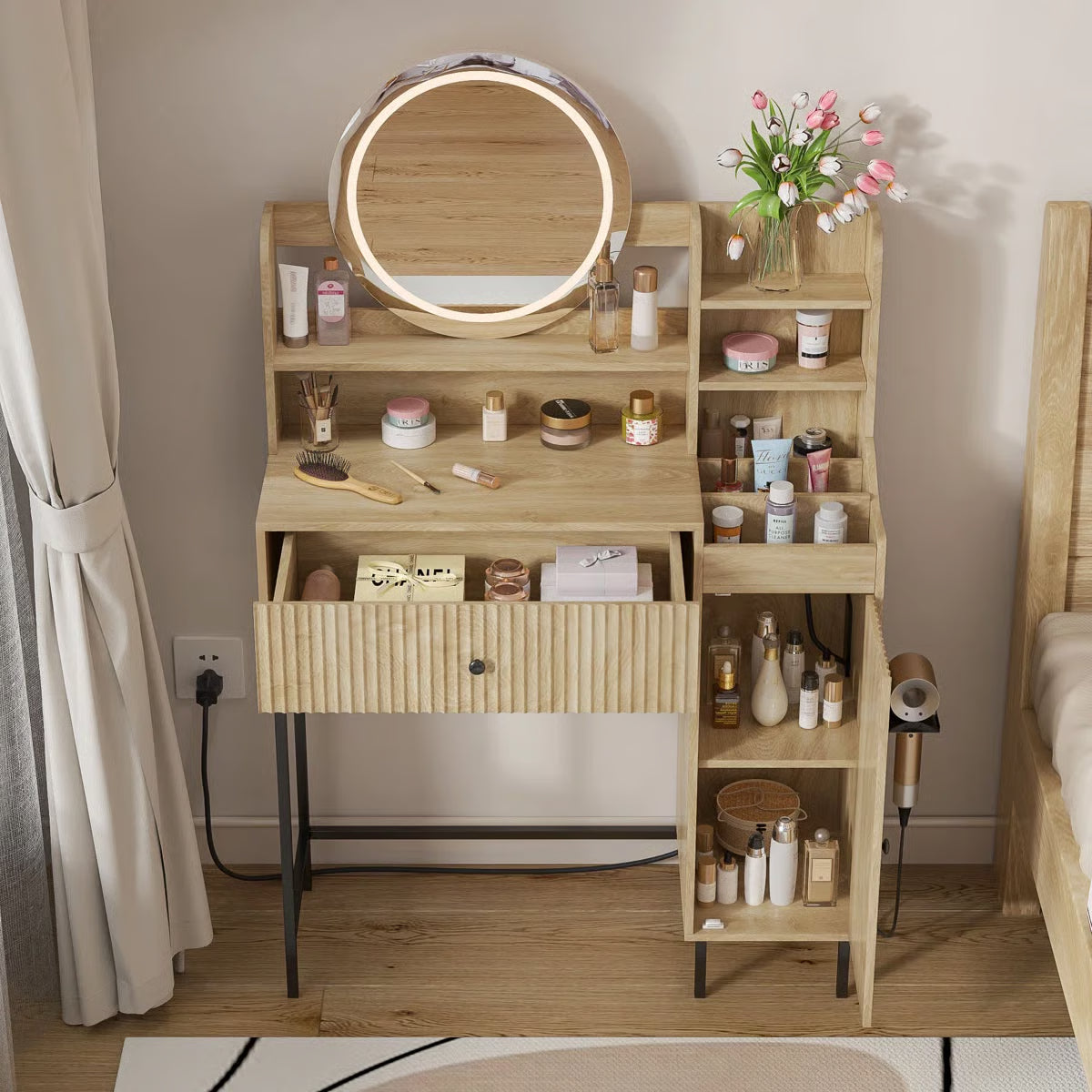 Reseta LED Makeup Vanity Desk – Drawer, USB Power Outlet & Lighted Mirror