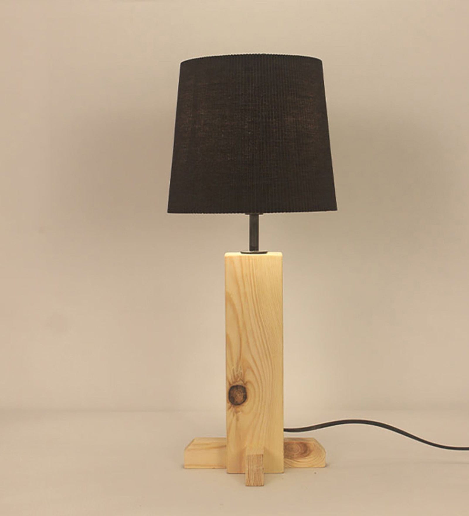 Rocket Beige Wooden Table Lamp with Black Fabric Lampshade (BULB NOT INCLUDED)