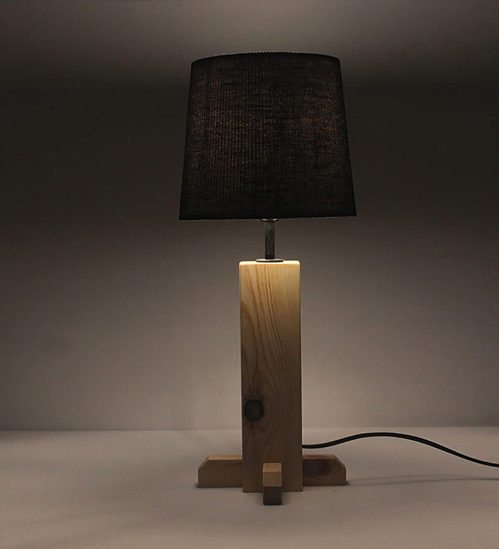 Rocket Beige Wooden Table Lamp with Black Fabric Lampshade (BULB NOT INCLUDED)