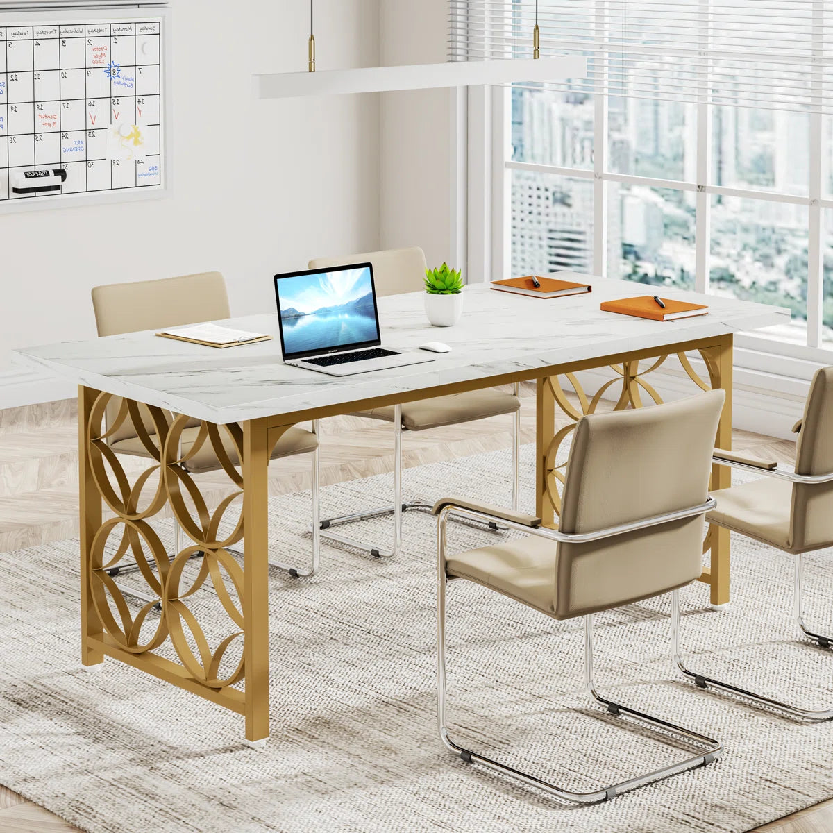 Romanes Conference Table for 4-6 People, 62.99" L x 31.49" W Rectangular Meeting Room Table-ouch cart 