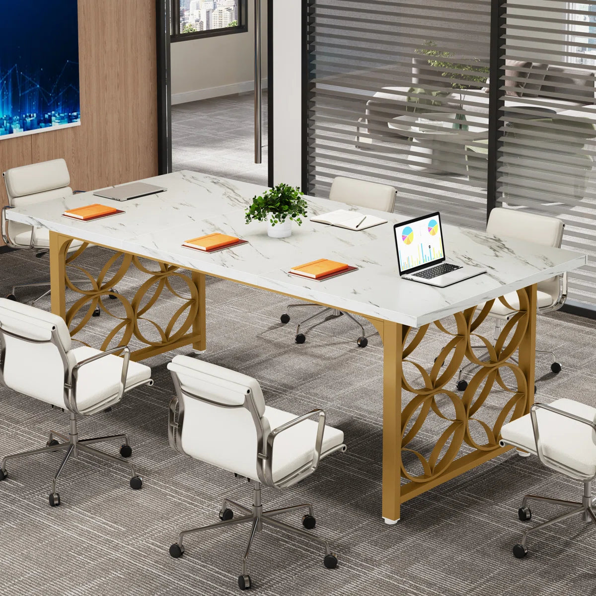 Romanes Conference Table for 4-6 People, 62.99" L x 31.49" W Rectangular Meeting Room Table-ouch cart 