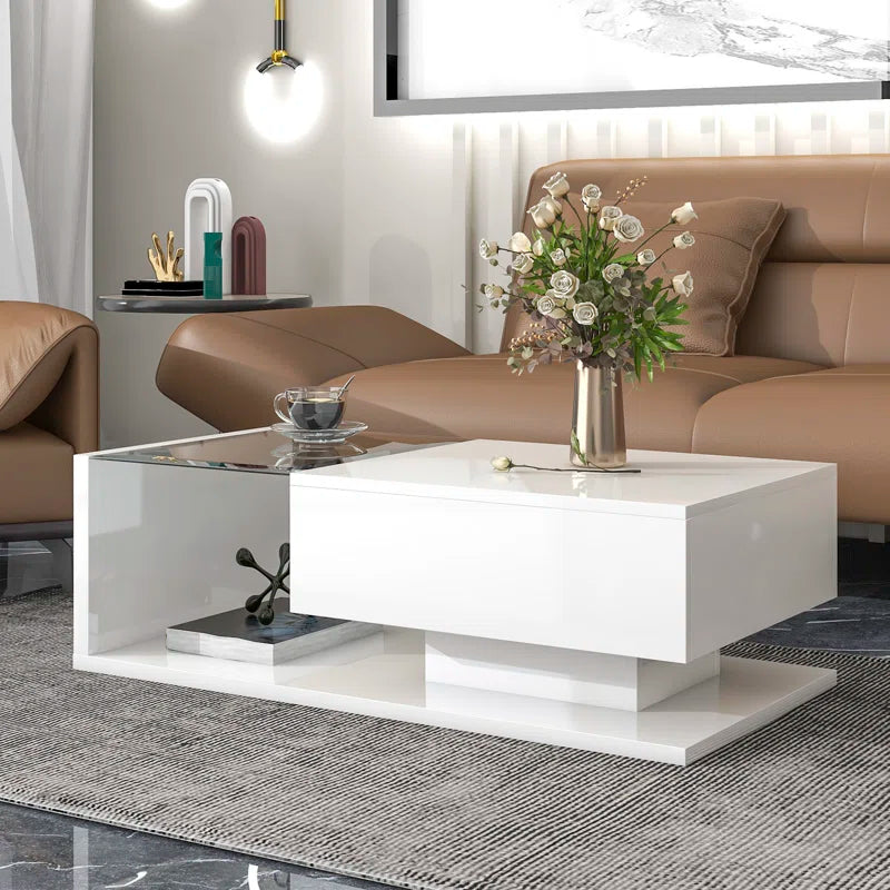 Coffee Table with Storage,Modern Coffee Table with Tempered Glass