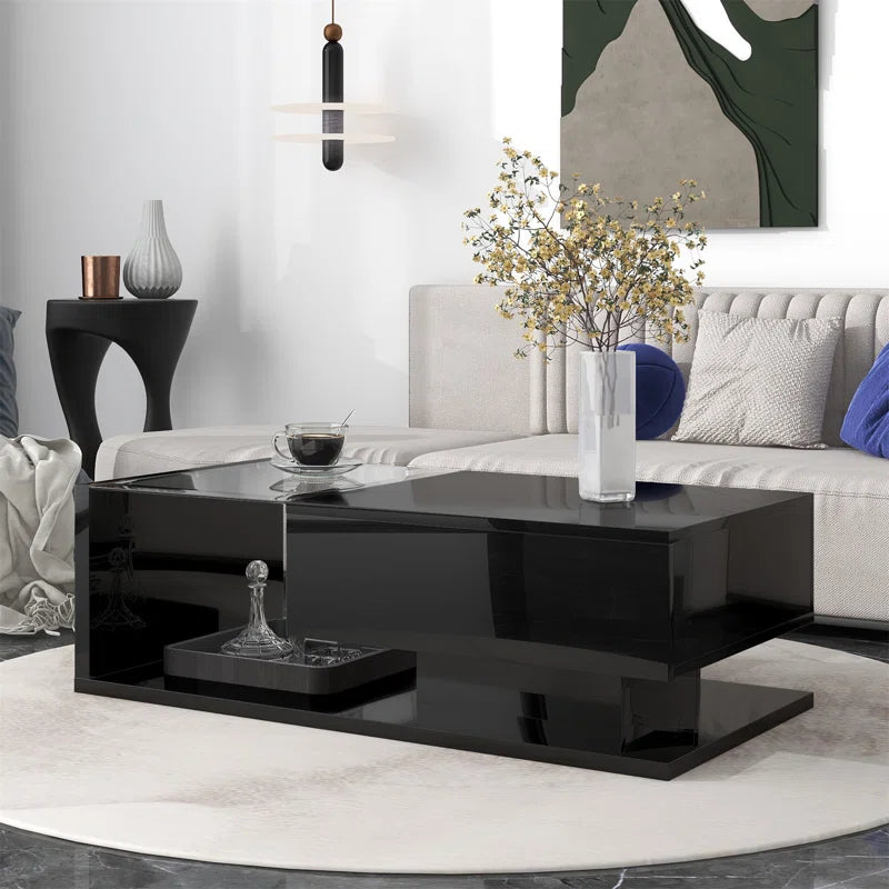 Coffee Table with Storage,Modern Coffee Table with Tempered Glass