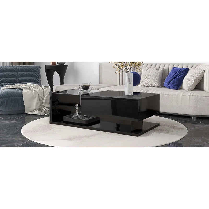 Coffee Table with Storage,Modern Coffee Table with Tempered Glass