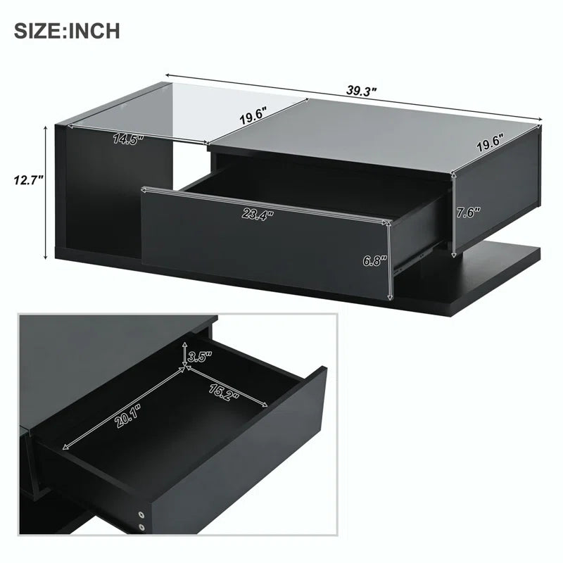 Coffee Table with Storage,Modern Coffee Table with Tempered Glass