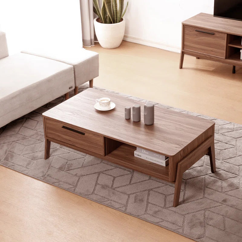 Modern Storage Coffee Table with Sliding Door & Hidden Compartments – Rectangular Wood Finish Center Table