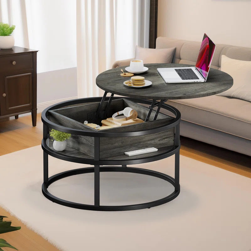Lift Top Round Frame Coffee Table with Storage