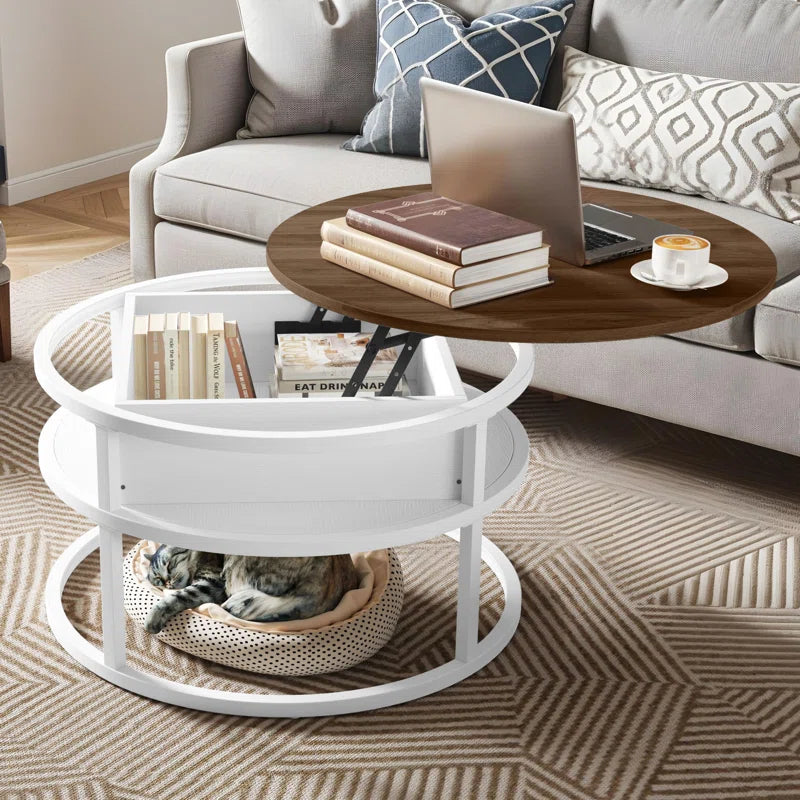 Lift Top Round Frame Coffee Table with Storage