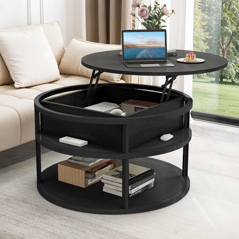Lift Top Round Frame Coffee Table with Storage