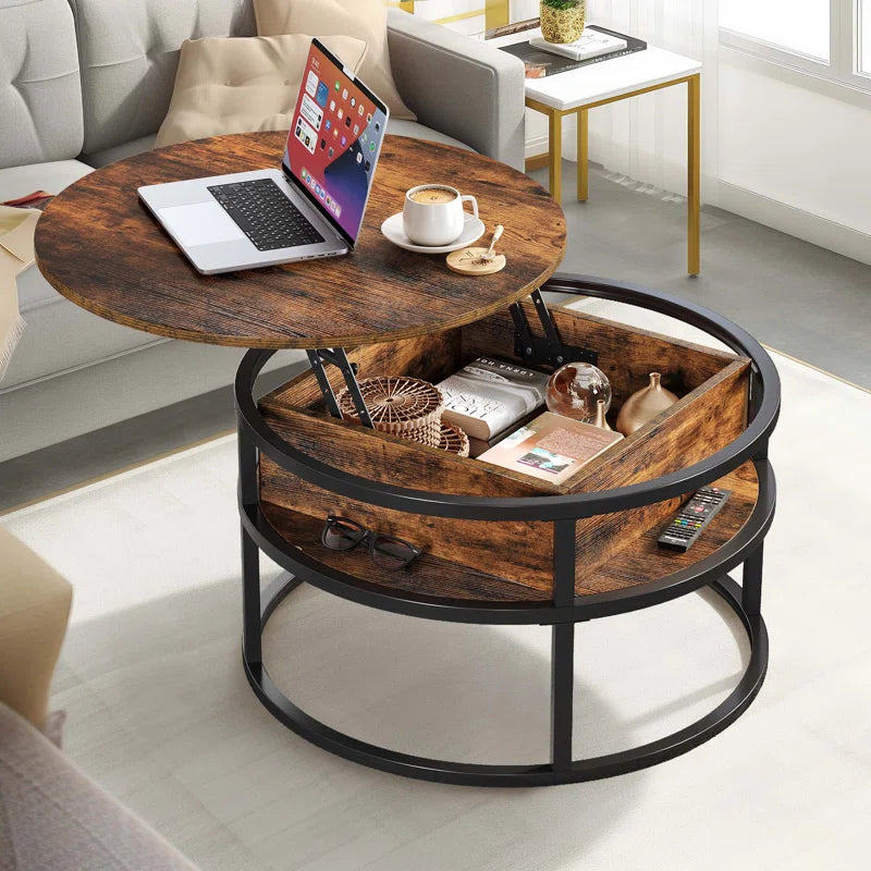 Lift Top Round Frame Coffee Table with Storage