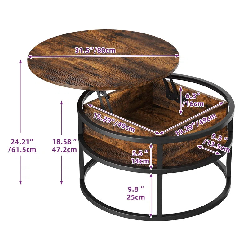 Lift Top Round Frame Coffee Table with Storage