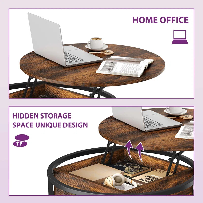 Lift Top Round Frame Coffee Table with Storage