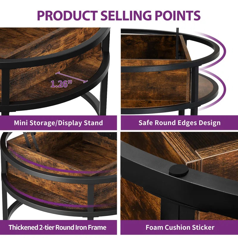 Lift Top Round Frame Coffee Table with Storage