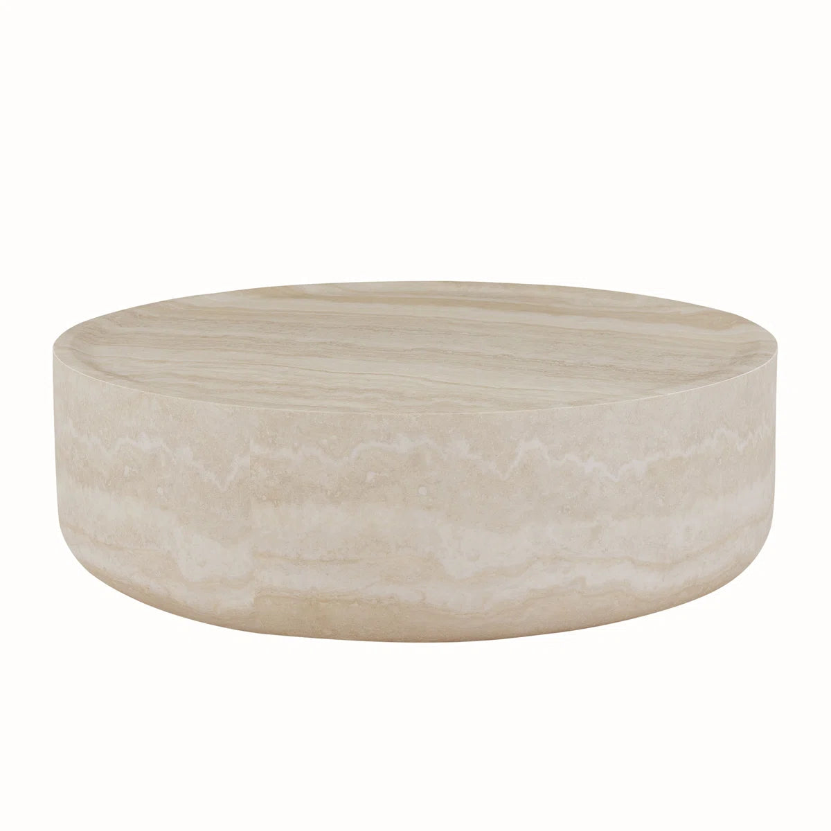 Modern Round Fiberglass Coffee Table with Faux Marble Finish | Luxury Drum-Shaped Center Table for Living Room