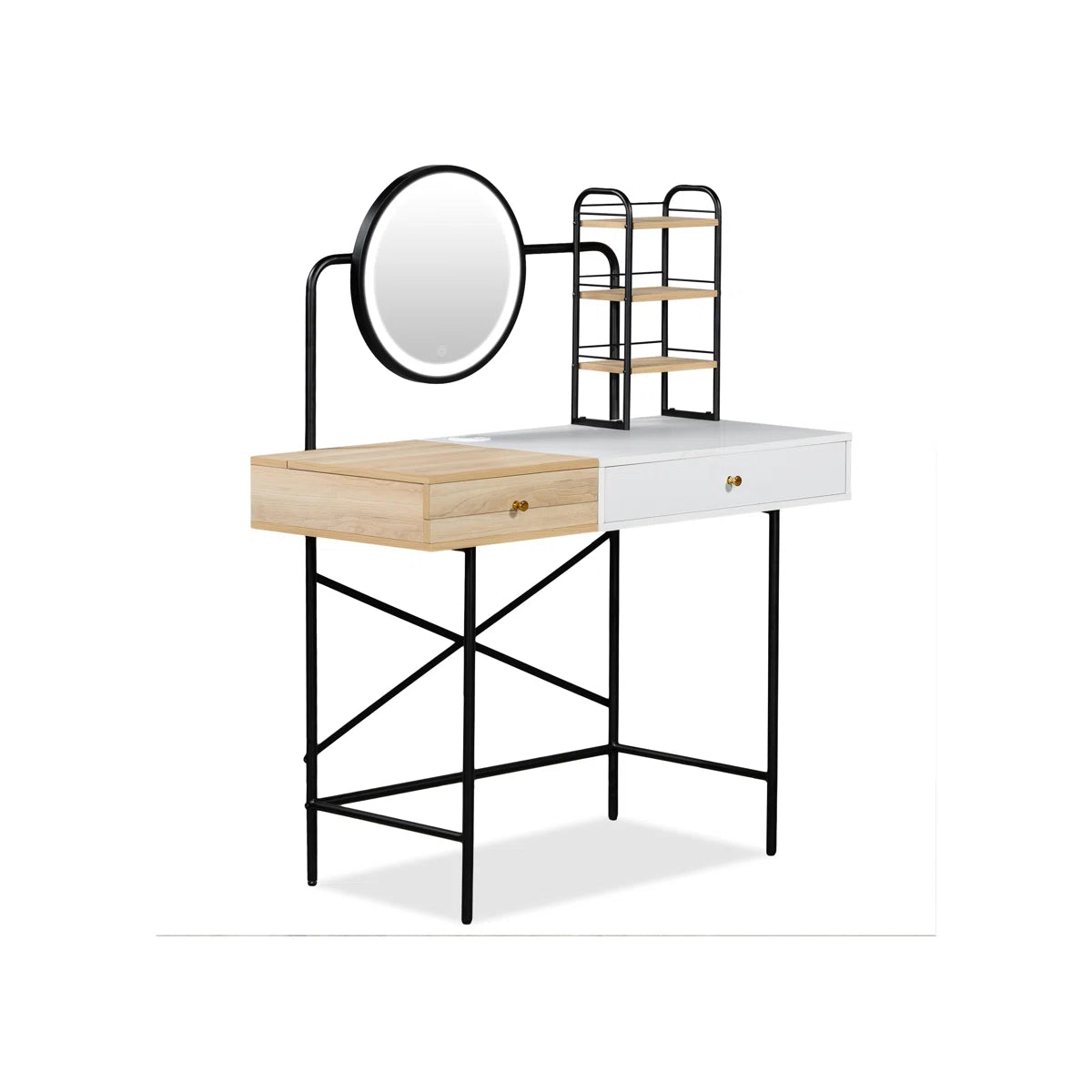 40" Vanity Table with Color-Changing LED Mirror & Wireless Charging Station – White Finish