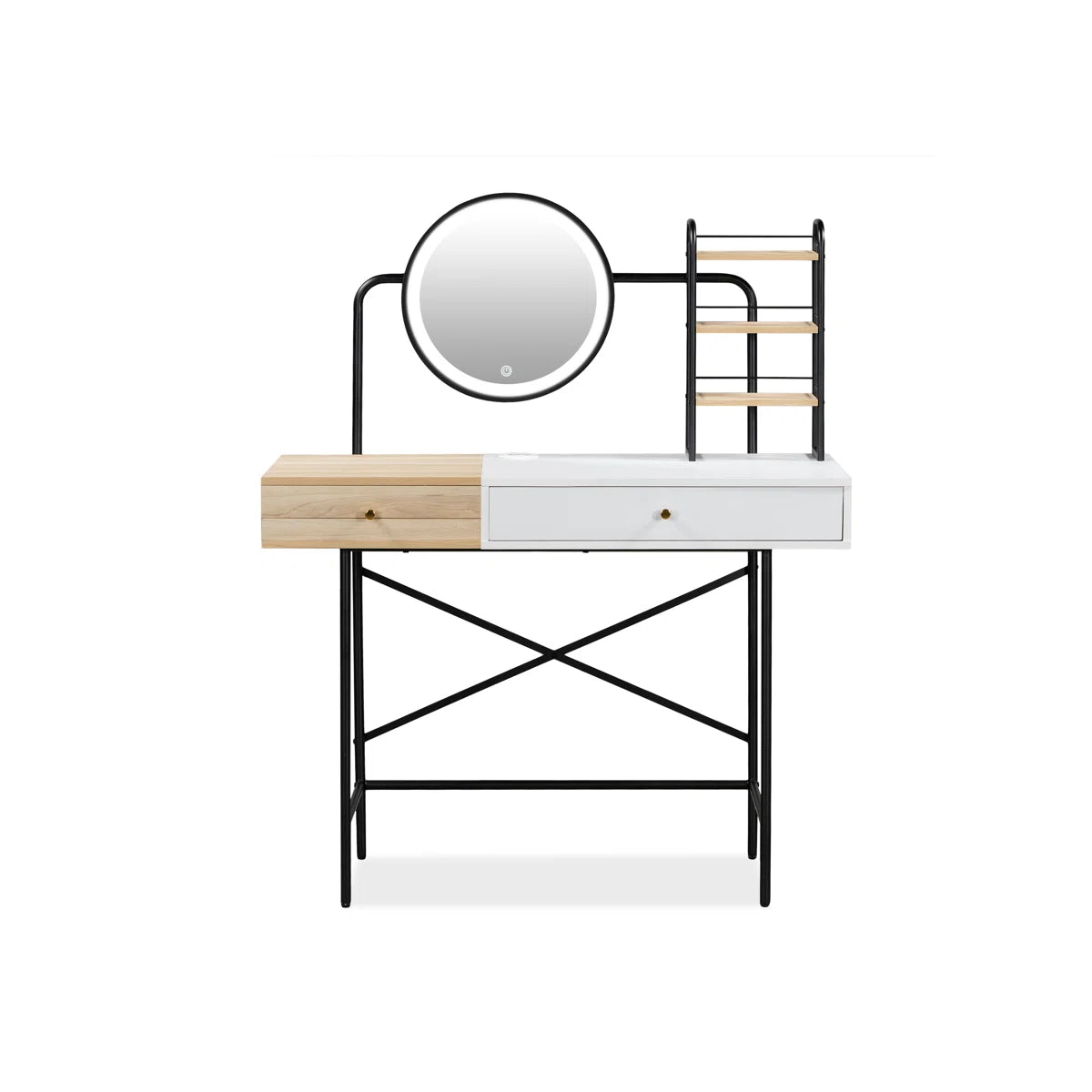 40" Vanity Table with Color-Changing LED Mirror & Wireless Charging Station – White Finish