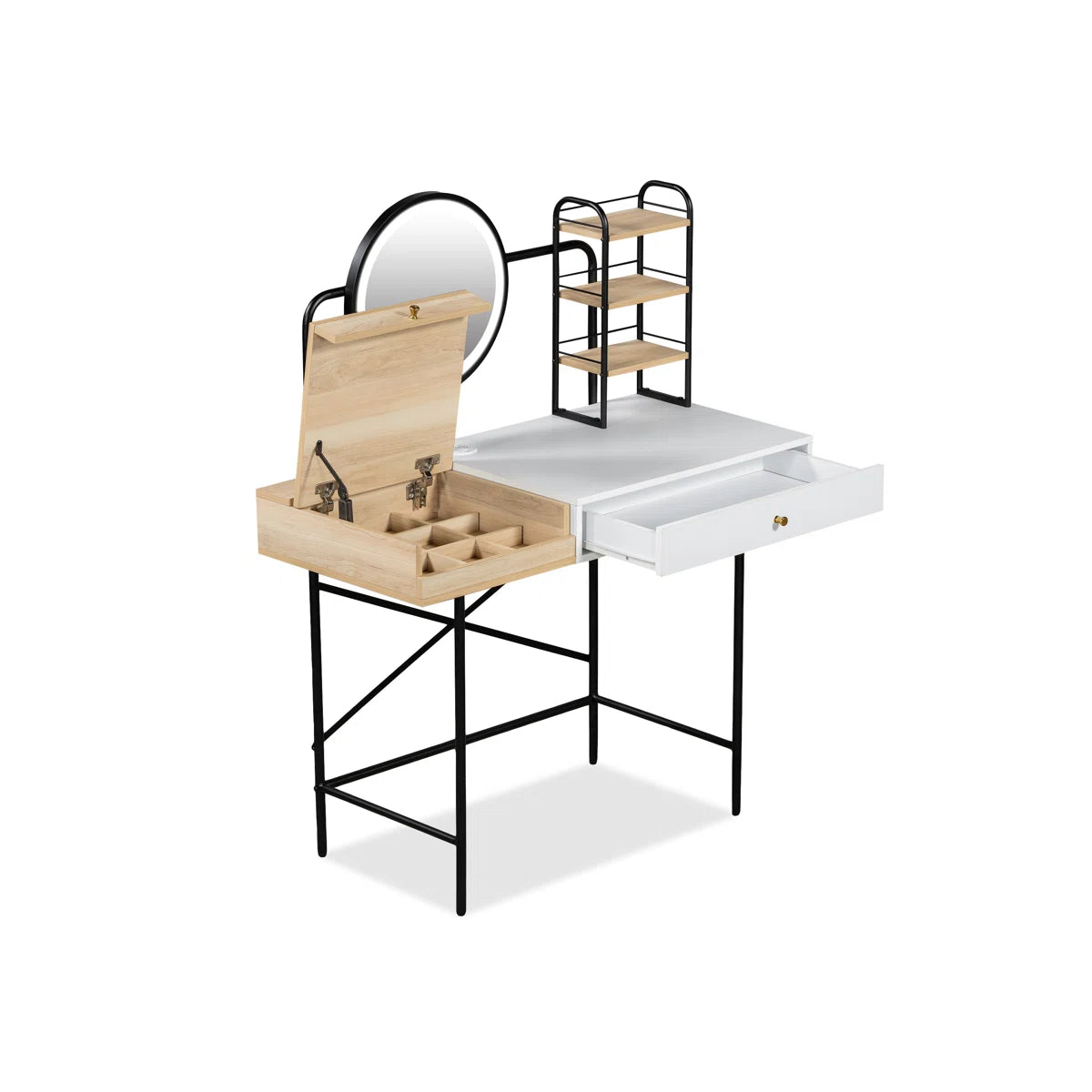 40" Vanity Table with Color-Changing LED Mirror & Wireless Charging Station – White Finish