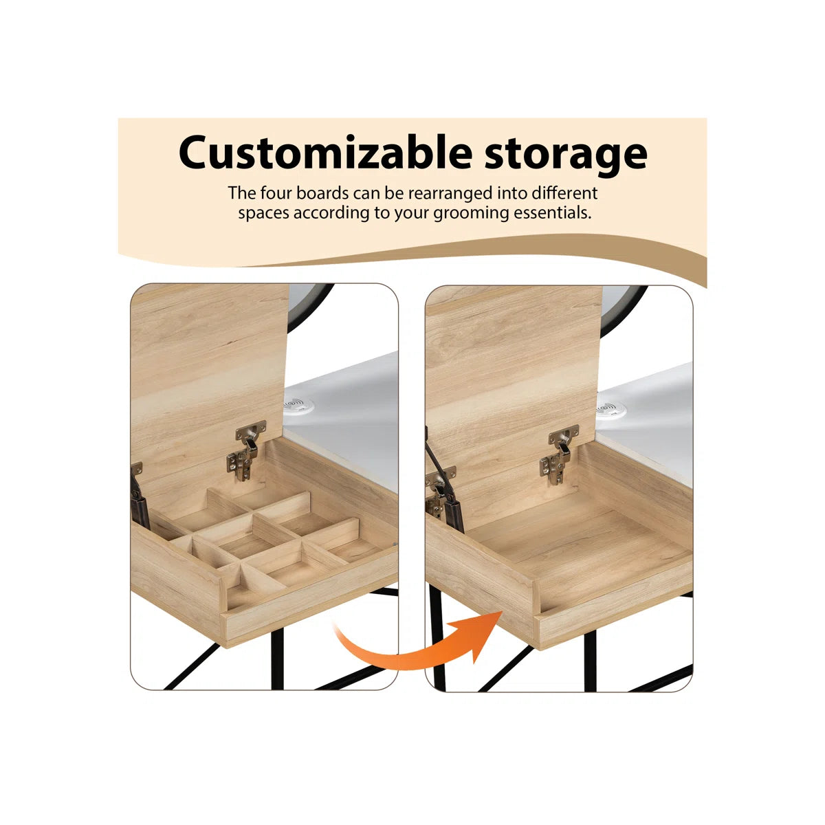 40" Vanity Table with Color-Changing LED Mirror & Wireless Charging Station – White Finish